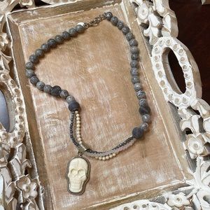 💀 LOYAL MUSE Handcrafted Skull Beaded Necklace. Stormy Jasper & Silver.